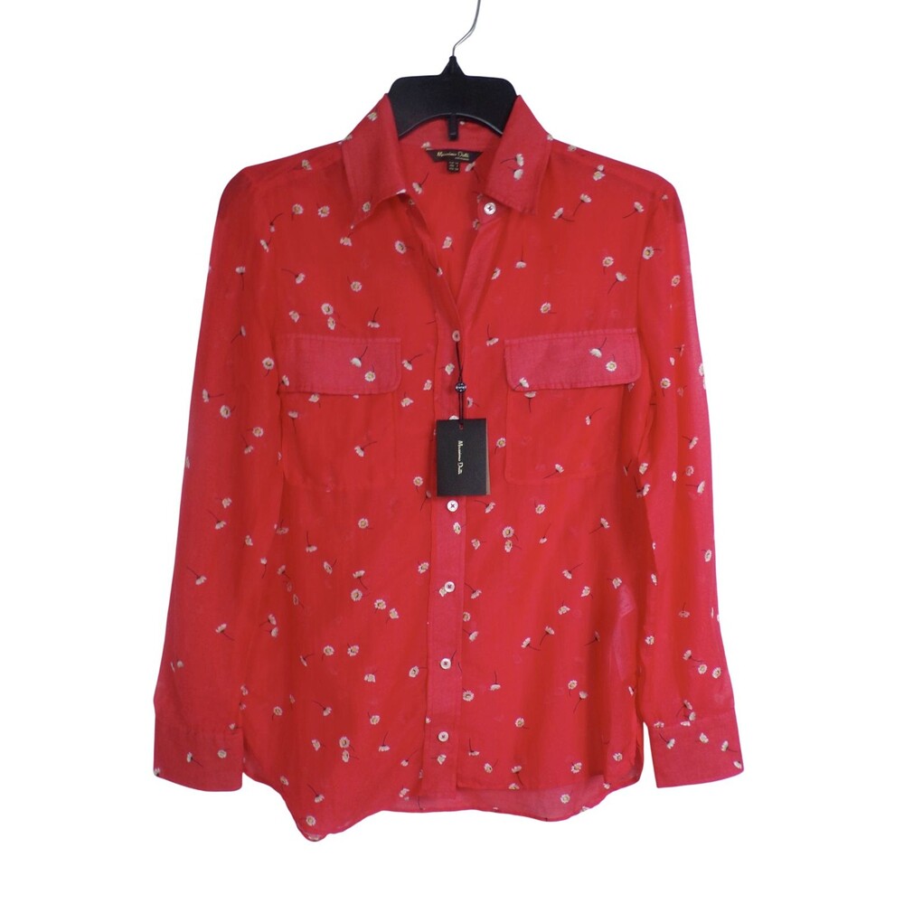 NEW 2 Massimo Dutti Red White Daisy Top Blouse Shirt Silk Cotton USA NWT